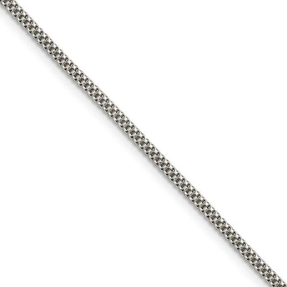 2mm Sterling Silver Fancy Round Box Chain Necklace 16 Inch